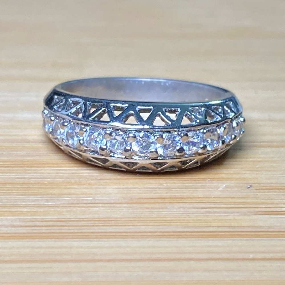 Women's Geometric Cut Sterling Silver CZ Ring 10 - Picture 4 of 16